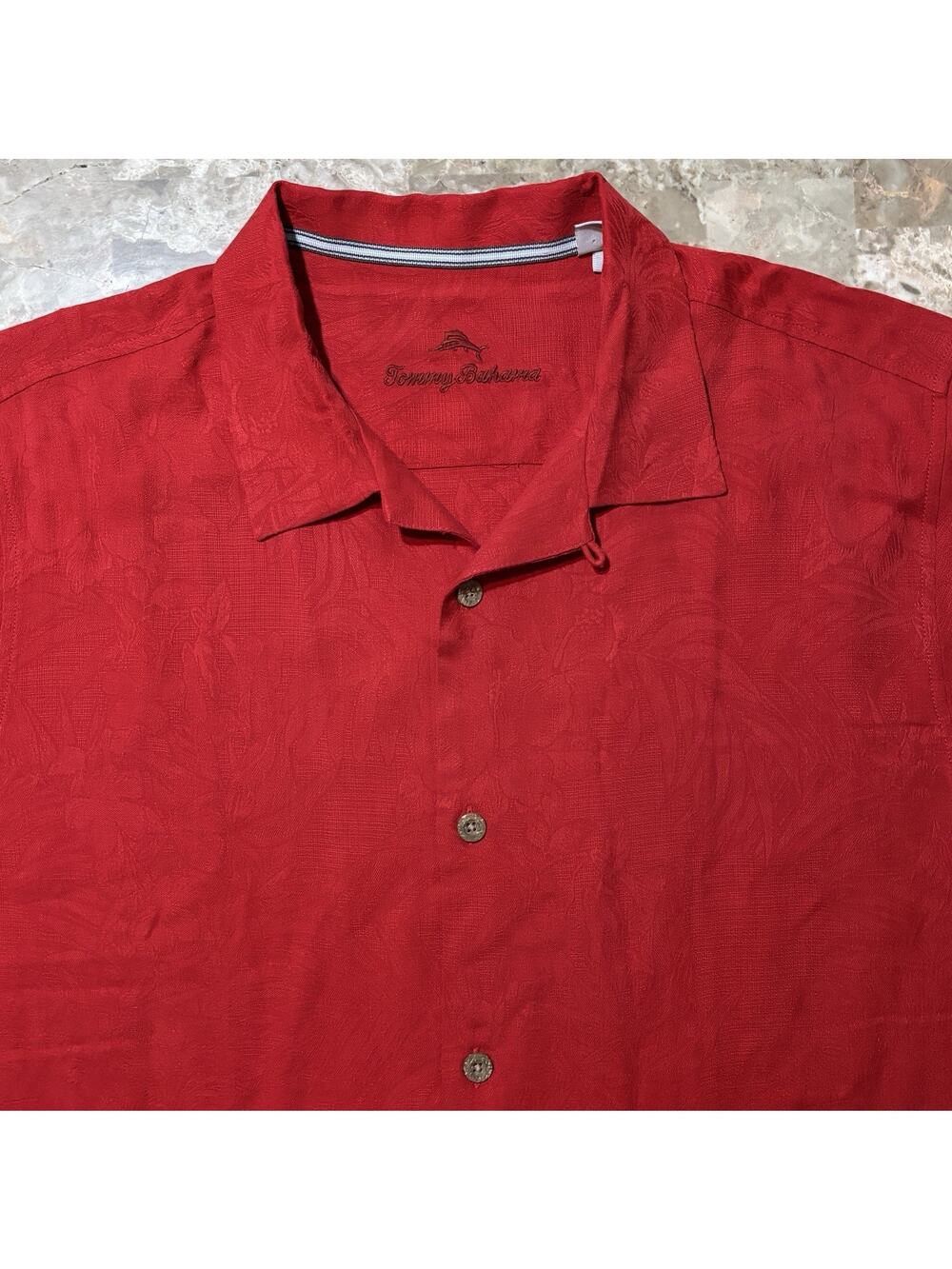 Tommy Bahama Shirt Mens XL Red Floral Hawaiian 100% Silk Short Sleeve Loop